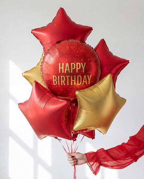 Happy Birthday Dark Red Round Foil Balloon 18 in