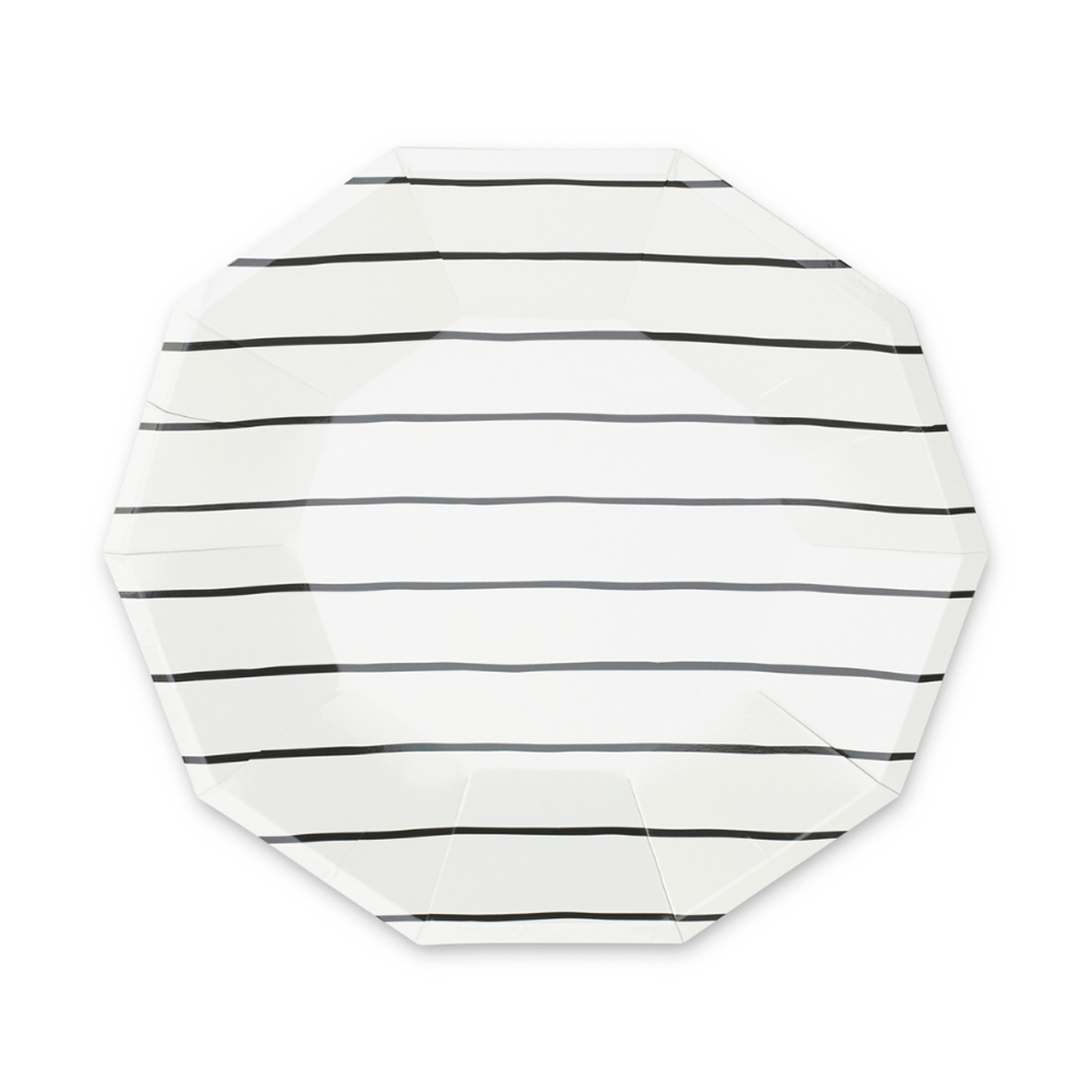 Frenchie Striped Large Plates - 8 Pk.: Ink