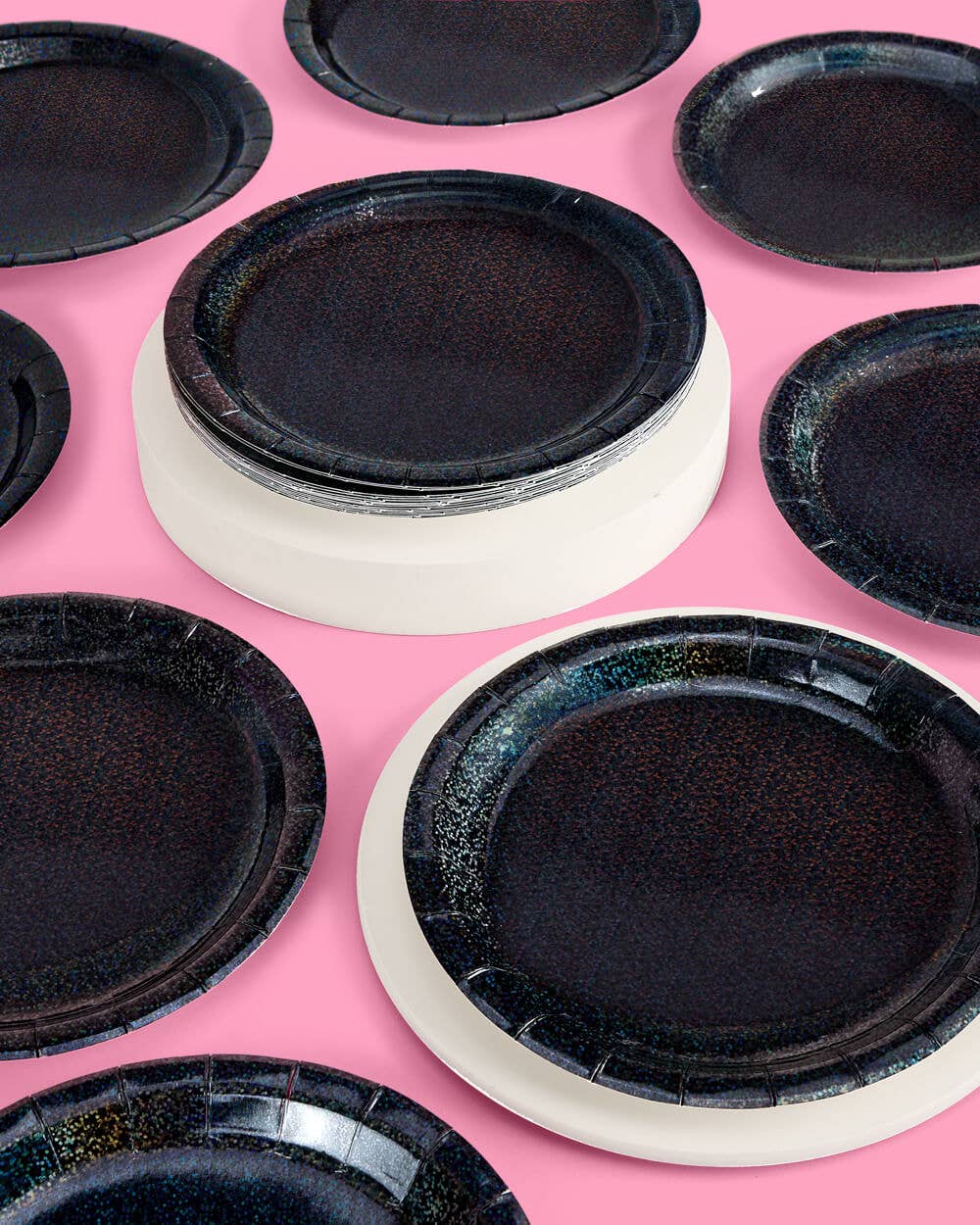 Black Shimmer Plates - NYE Birthday Party Decorations