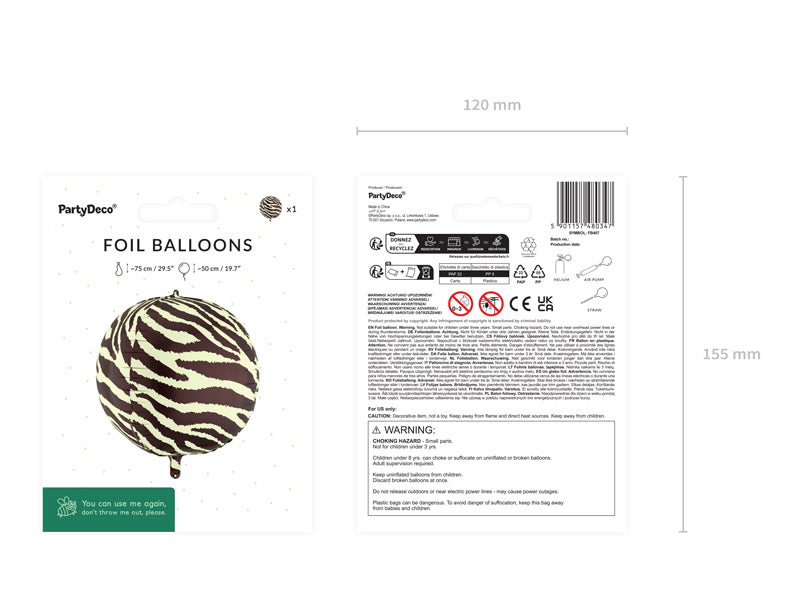 Foil Balloon Zebra Stripes Ball