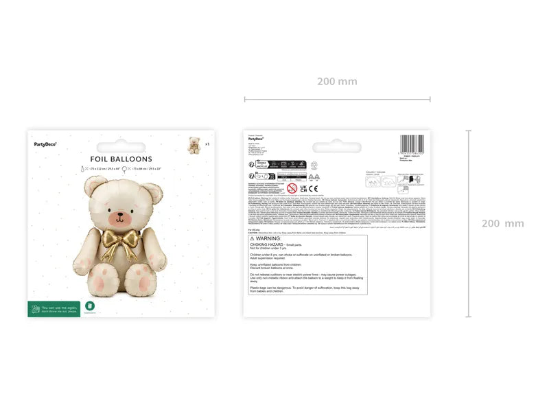 Foil Balloon Bear, Cream