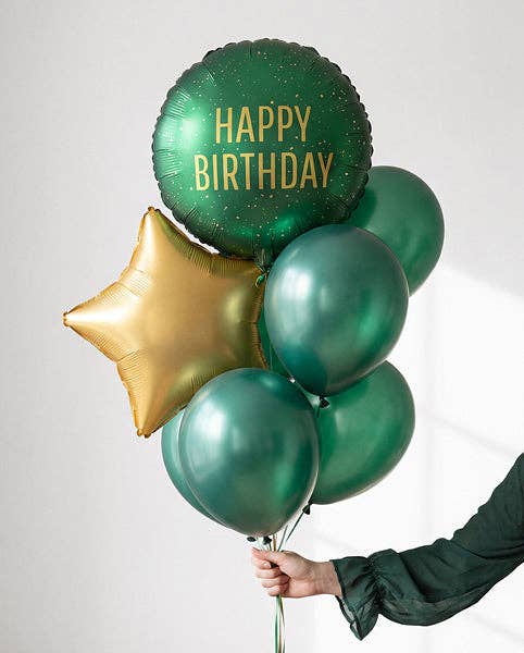 Happy Birthday Dark Green Round Foil Balloon 18 in