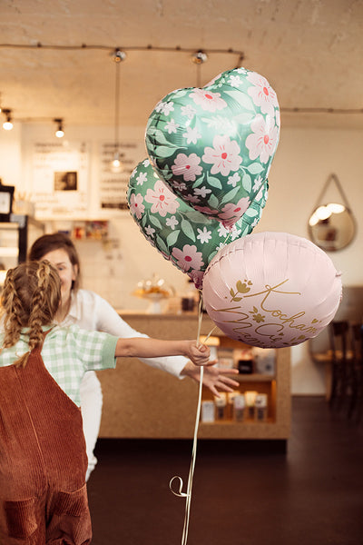 Foil Balloon Heart with Flowers