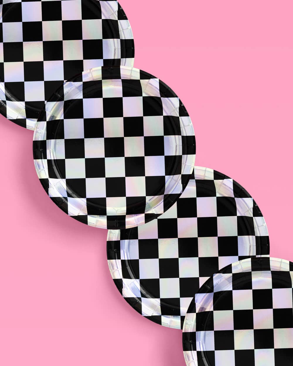 Checkered Iridescent Paper Plates, Party Supplies, Cool Cake