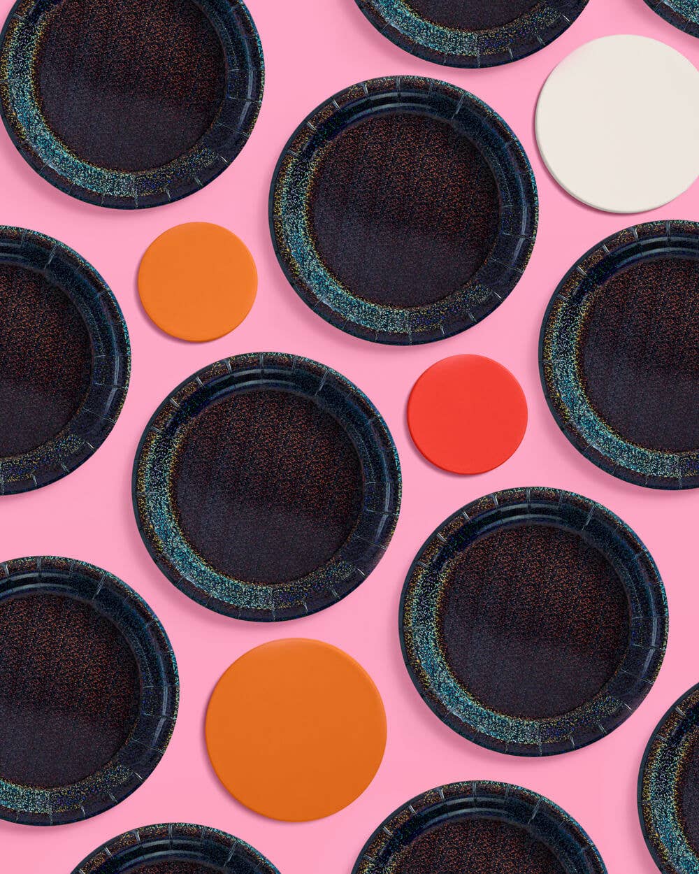 Black Shimmer Plates - NYE Birthday Party Decorations
