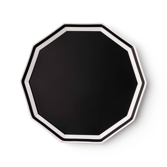 BLACK AND WHITE DECAGON DINNER PLATES