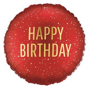 Happy Birthday Dark Red Round Foil Balloon 18 in