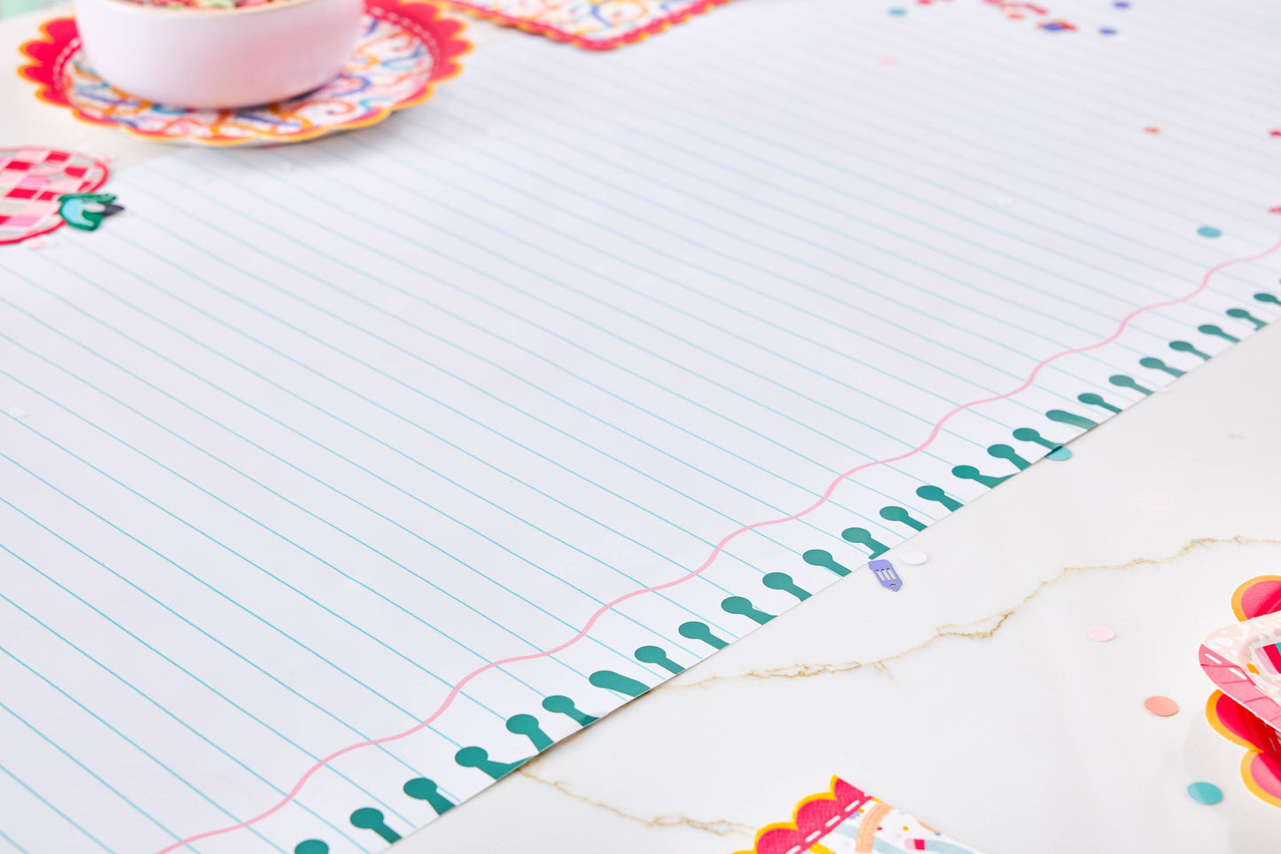 Notebook Paper Table Runner with Stickers