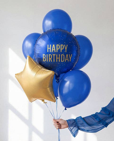 Happy Birthday Navy Round Foil Balloon 18 in