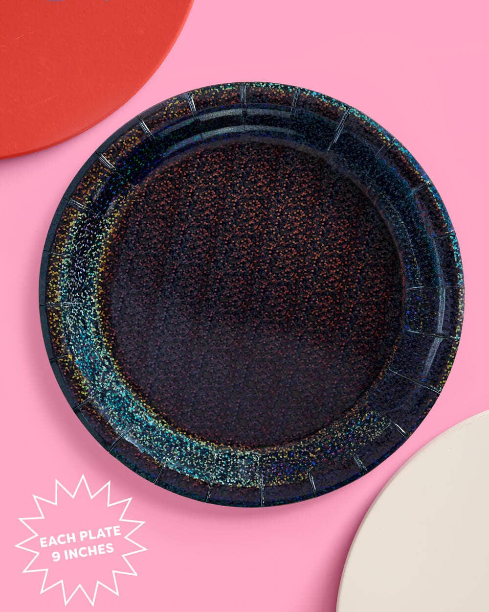 Black Shimmer Plates - NYE Birthday Party Decorations