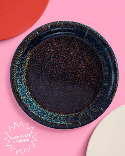 Black Shimmer Plates - NYE Birthday Party Decorations