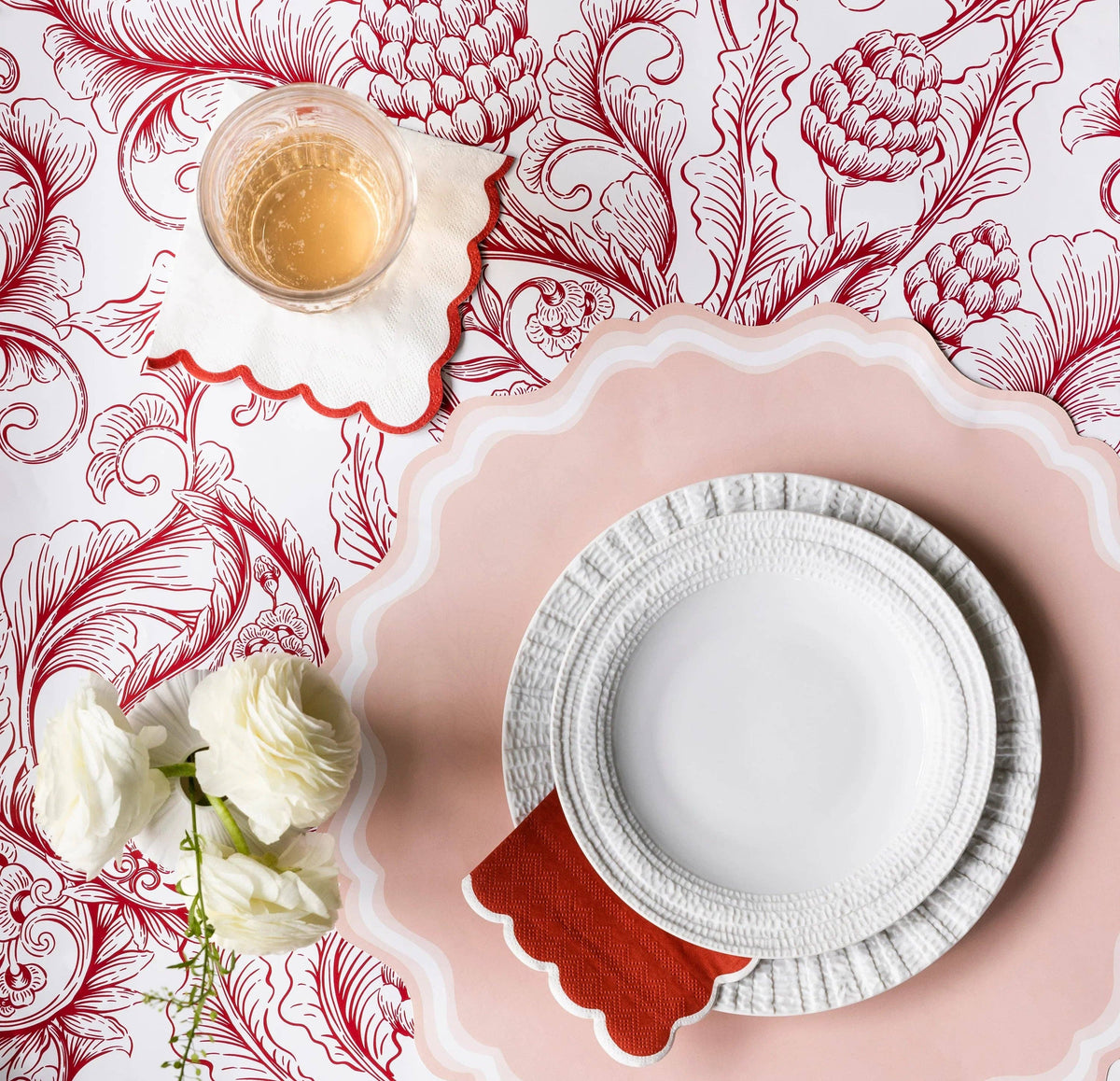 Pink Dusty Fancy Scallop Paper Placemats