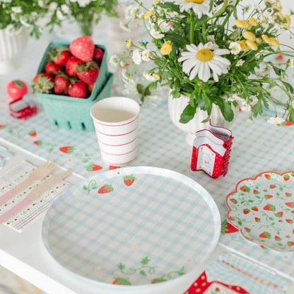 Strawberry Picnic Gingham Print Large Plates