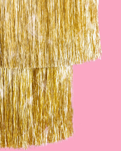 Golden Fringe Chandelier - sparkly foil, 16" tall x 12" wide
