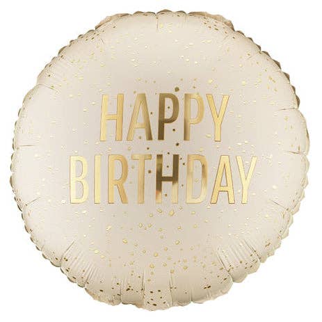 Happy Birthday Cream Round Foil Balloon 18 in