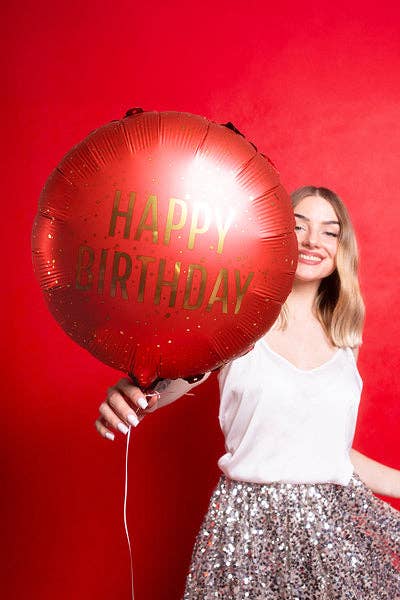 Happy Birthday Dark Red Round Foil Balloon 18 in