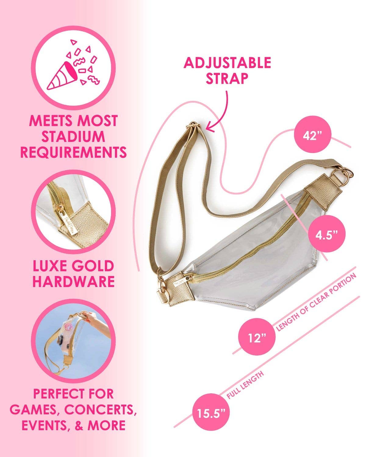 On The Go Clear Fanny Pack Belt Bag (Stadium Approved)