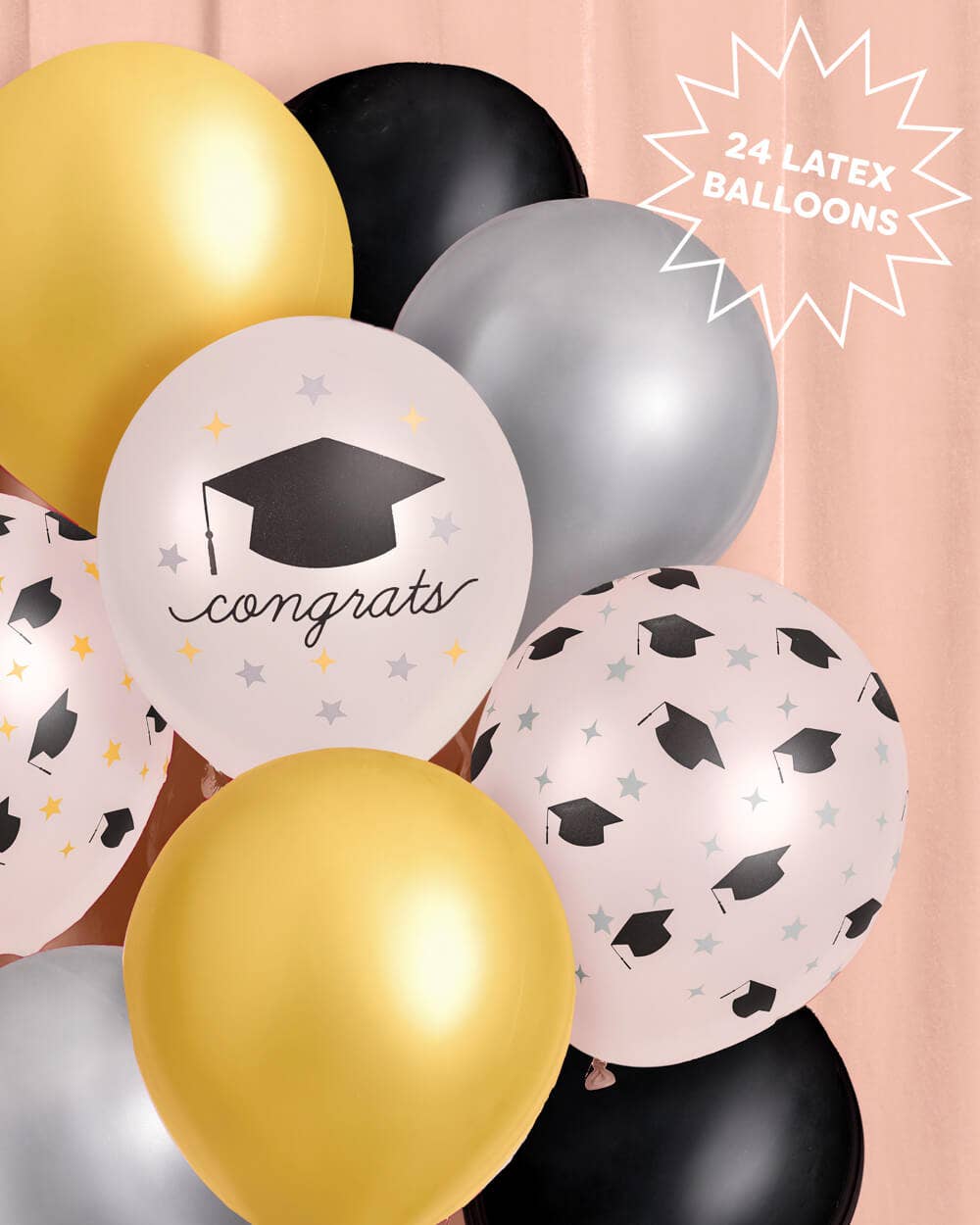 Congrats Grad Balloon Pack - 24 latex balloons, Graduation