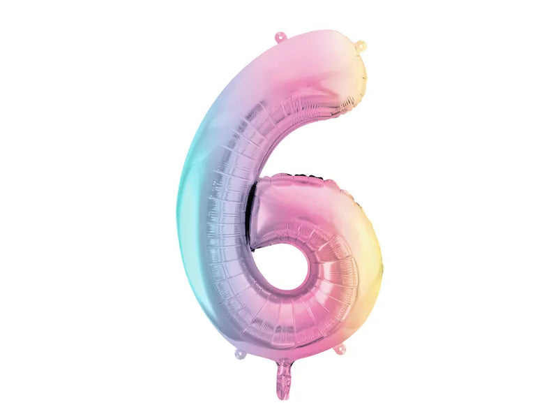 Foil Number Balloon Pastel Rainbow