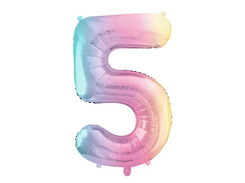 Foil Number Balloon Pastel Rainbow