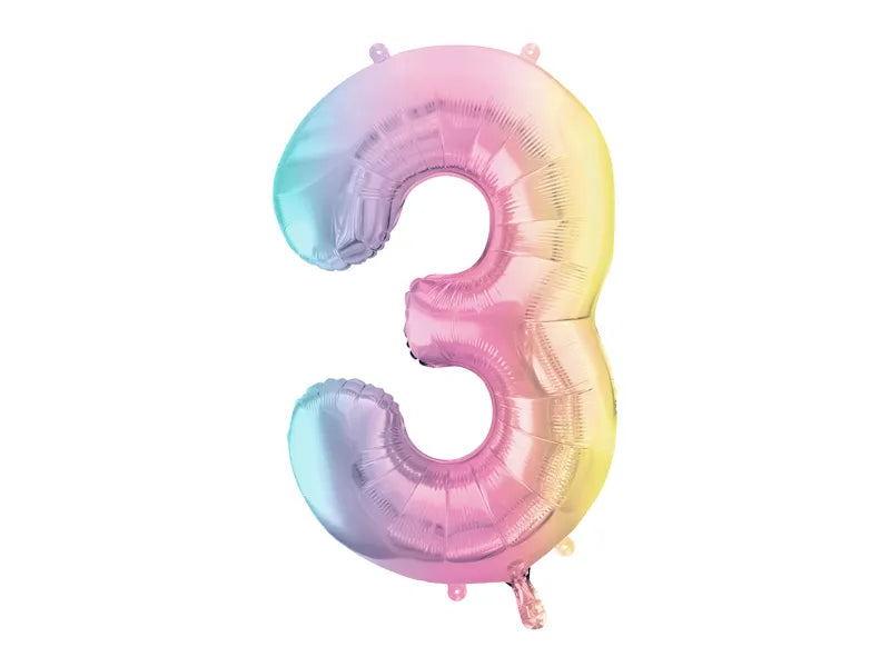 Foil Number Balloon Pastel Rainbow