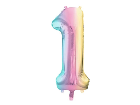 Foil Number Balloon Pastel Rainbow