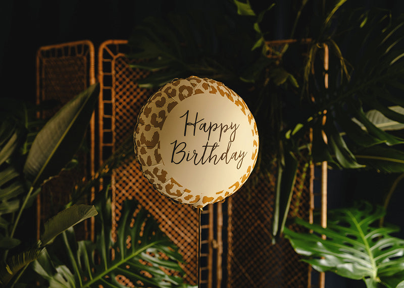 Foil Balloon Tablet Happy Birthday with Leopard Print
