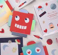 Robot Concertina Valentine Cards & Stickers (x 12)