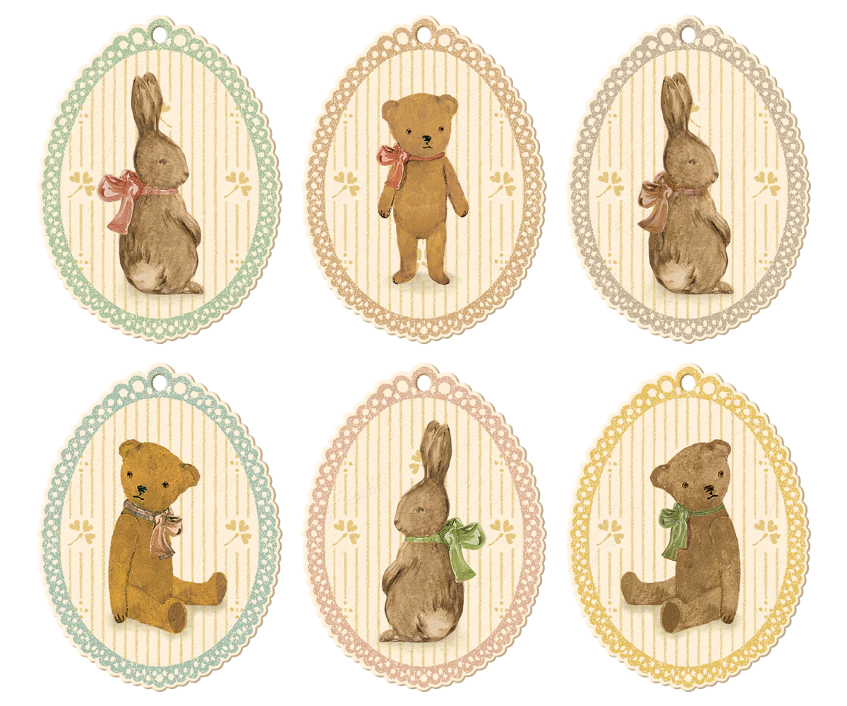 Gift tags, Bunnies and Teddies, 12 pcs.