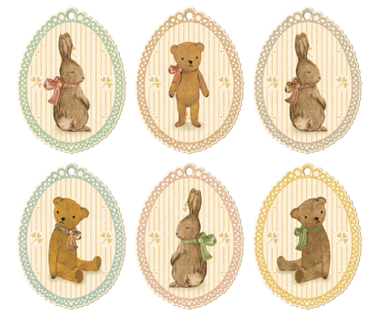 Gift tags, Bunnies and Teddies, 12 pcs.