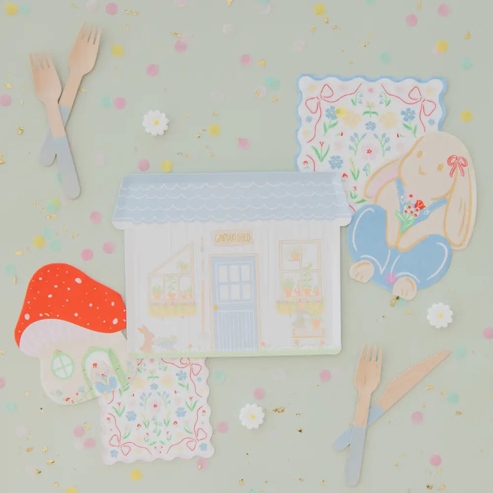 Bunnies in the Garden Blue Floral Large Napkins