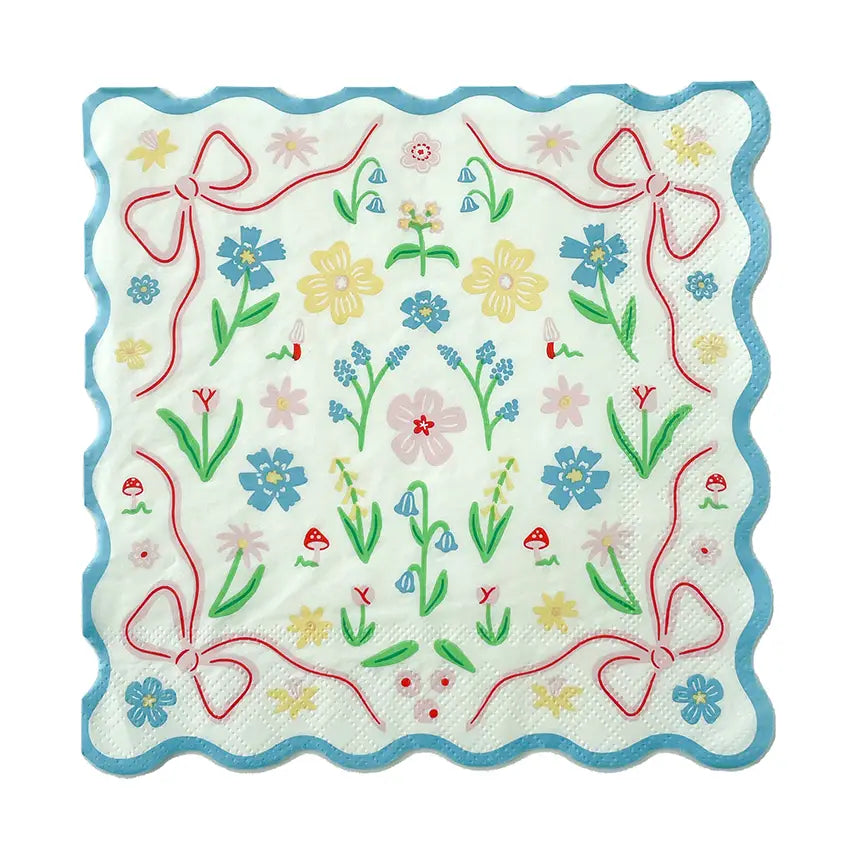 Bunnies in the Garden Blue Floral Large Napkins