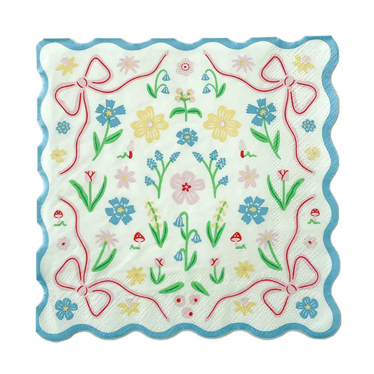 Bunnies in the Garden Blue Floral Large Napkins