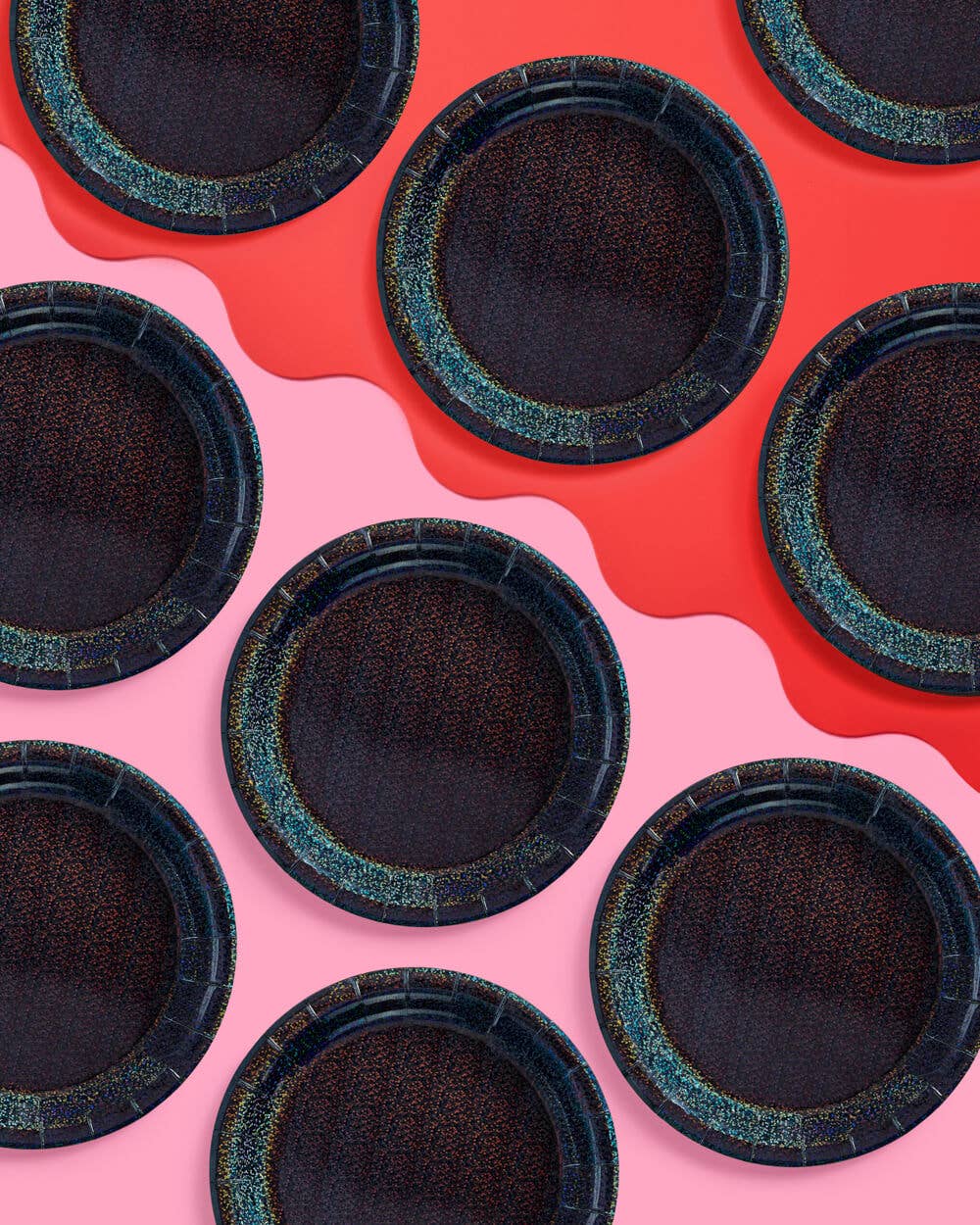 Black Shimmer Plates - NYE Birthday Party Decorations