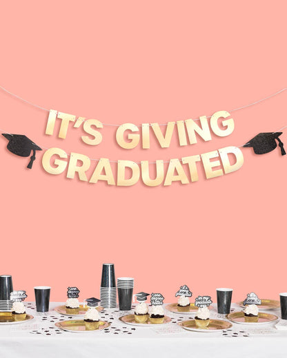 It's Giving Graduated Banner - gold foil banner