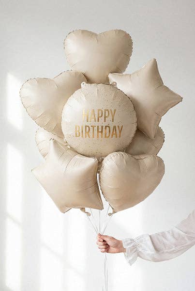 Happy Birthday Cream Round Foil Balloon 18 in