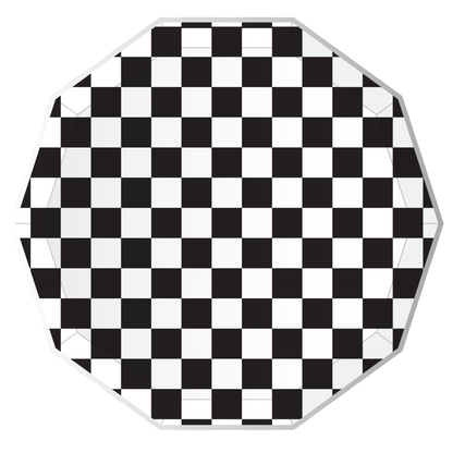 BLACK AND WHITE SIGNATURE CHECKER DINNER PLATES