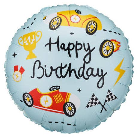 Racing Happy Birthday Round Foil Balloon 18 in