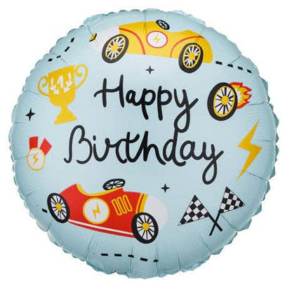 Racing Happy Birthday Round Foil Balloon 18 in