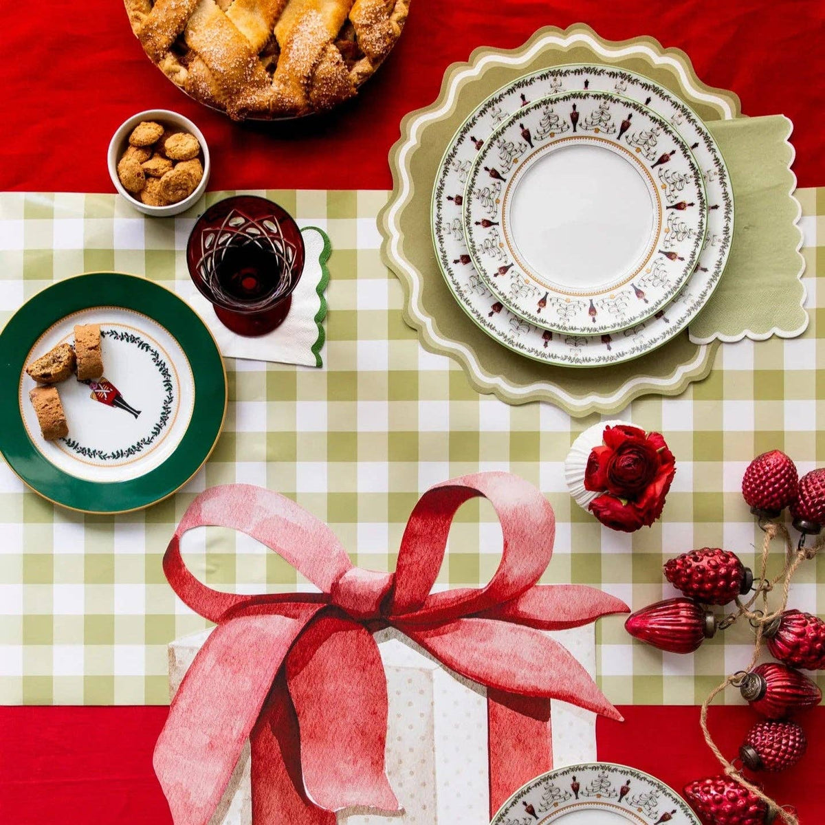 Gingham Olive Paper Table Runner