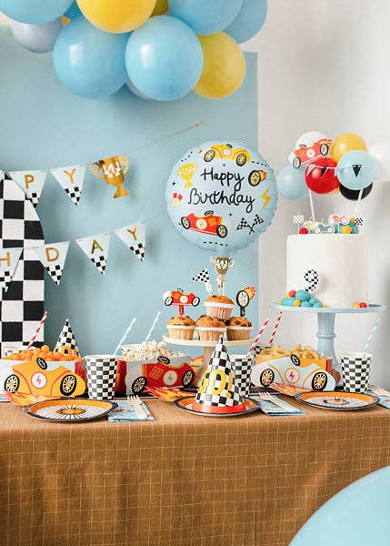 Racing Happy Birthday Round Foil Balloon 18 in