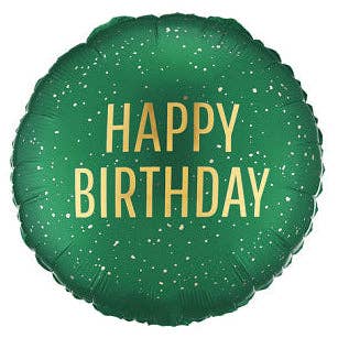 Happy Birthday Dark Green Round Foil Balloon 18 in