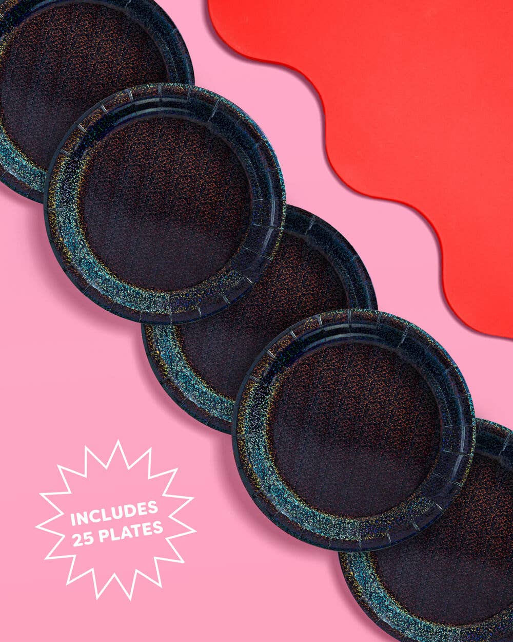 Black Shimmer Plates - NYE Birthday Party Decorations