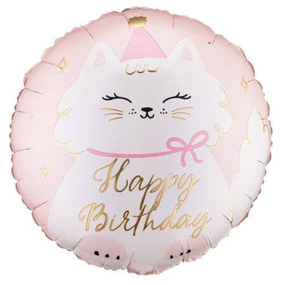 Happy Birthday Kitty Round Foil Balloon 18 in