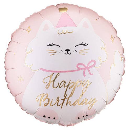 Happy Birthday Kitty Round Foil Balloon 18 in