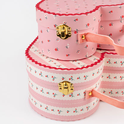 Vintage Rose Heart Suitcases (x 2)