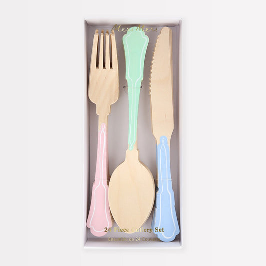 Elegant Mixed Color Wooden Cutlery Set (x 24)