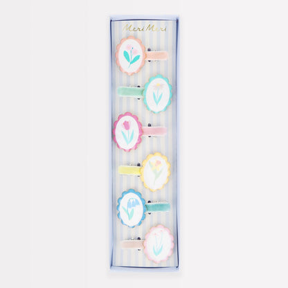 Flower Cameo Hair Clips (x 6)