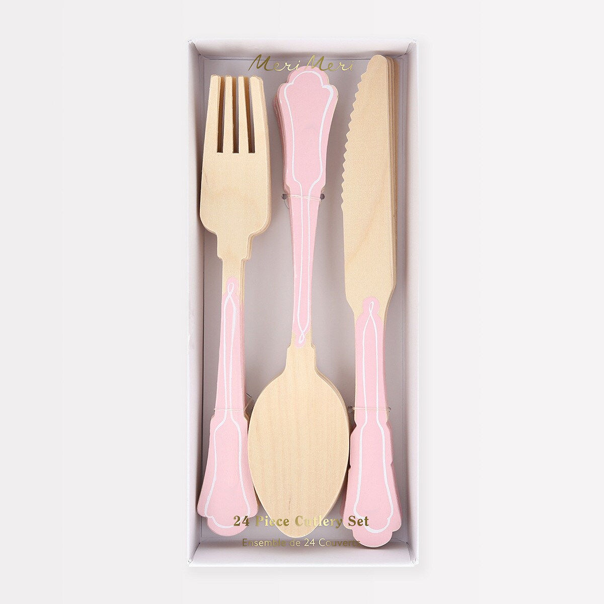 Elegant Pink Wooden Cutlery Set (x 24)