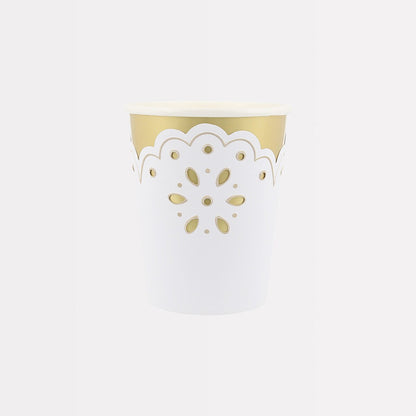 Broderie Anglaise Lace White Cups (x 8)